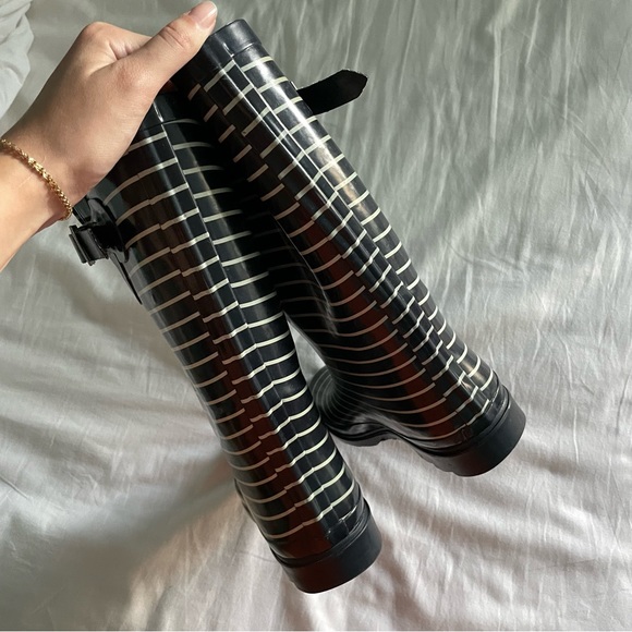 Navy Blue and White Striped Rain Boots - Picture 7 of 8